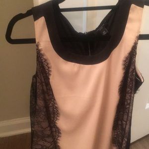 Ann Taylor pink/black lace trim sleeveless top!
